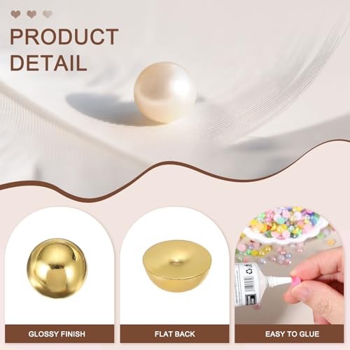 400 Pcs Half Round Pearls Beads, 10mm ABS Flatback Rhinestones Pearls for Gold