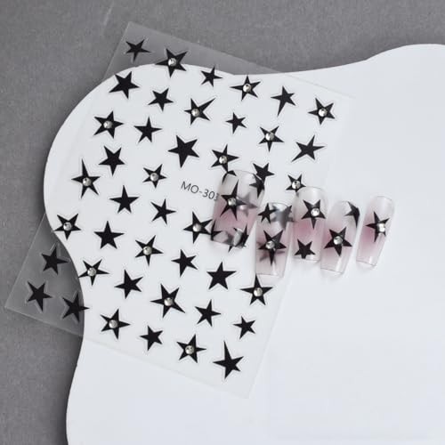 Rhinestones Gold Star Nail Art Stickers Decals 5D Self Adhesive Gold Style-16
