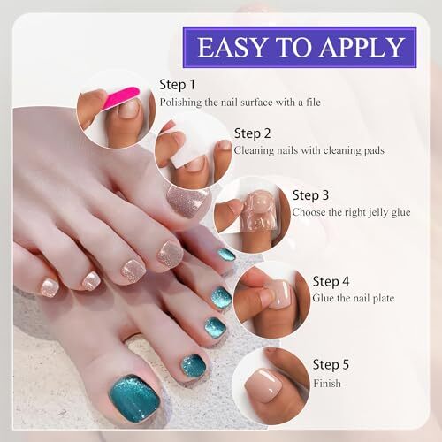 24 Pcs Red Press on Toenails Square Short Fake Toe Nails Full Cover Style 6