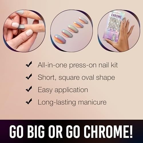 ARDELL Nail Addict Press-On 28 Nails CHROME Long Oval ECLIPSE Opalescent Gold 1a