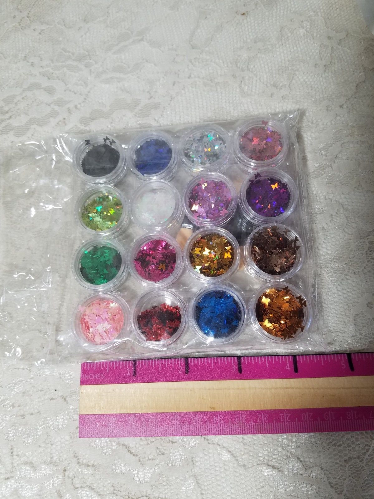 16 ASSORTED TUBS COLORED BUTTERFLY Shaped Glitter Nail Face Body Arts Crafts