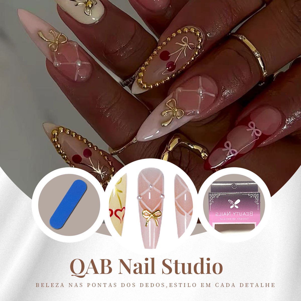Sweet Cool Cherry Plaid Bow Press On Nails Wholesale