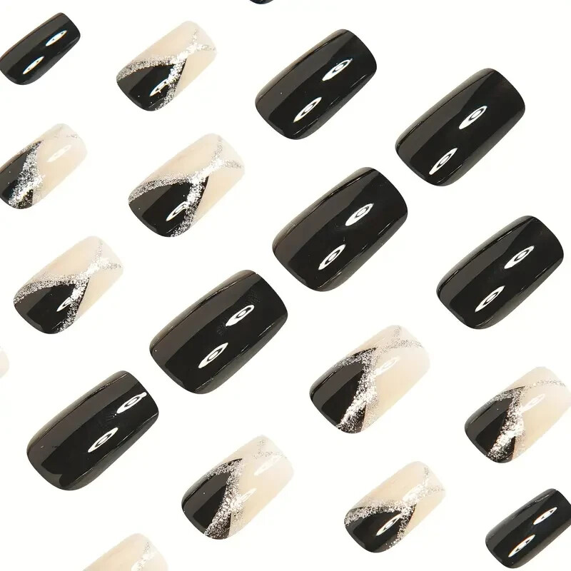 24pcs Glittering Burgundy Coffin Shaped Press-on Nails Set – Glossy, Middle