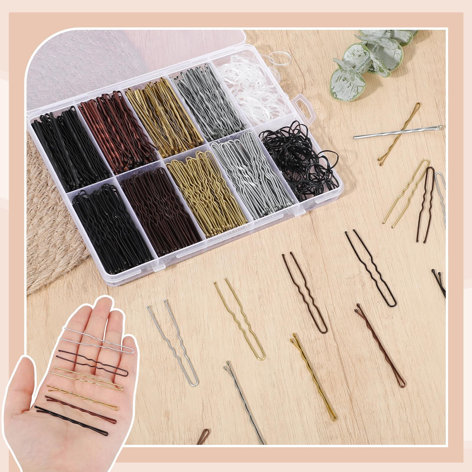 600Pcs Bobby Pins, 4Colors Hair Pins for Women Black, Brown, Blonde, Silver