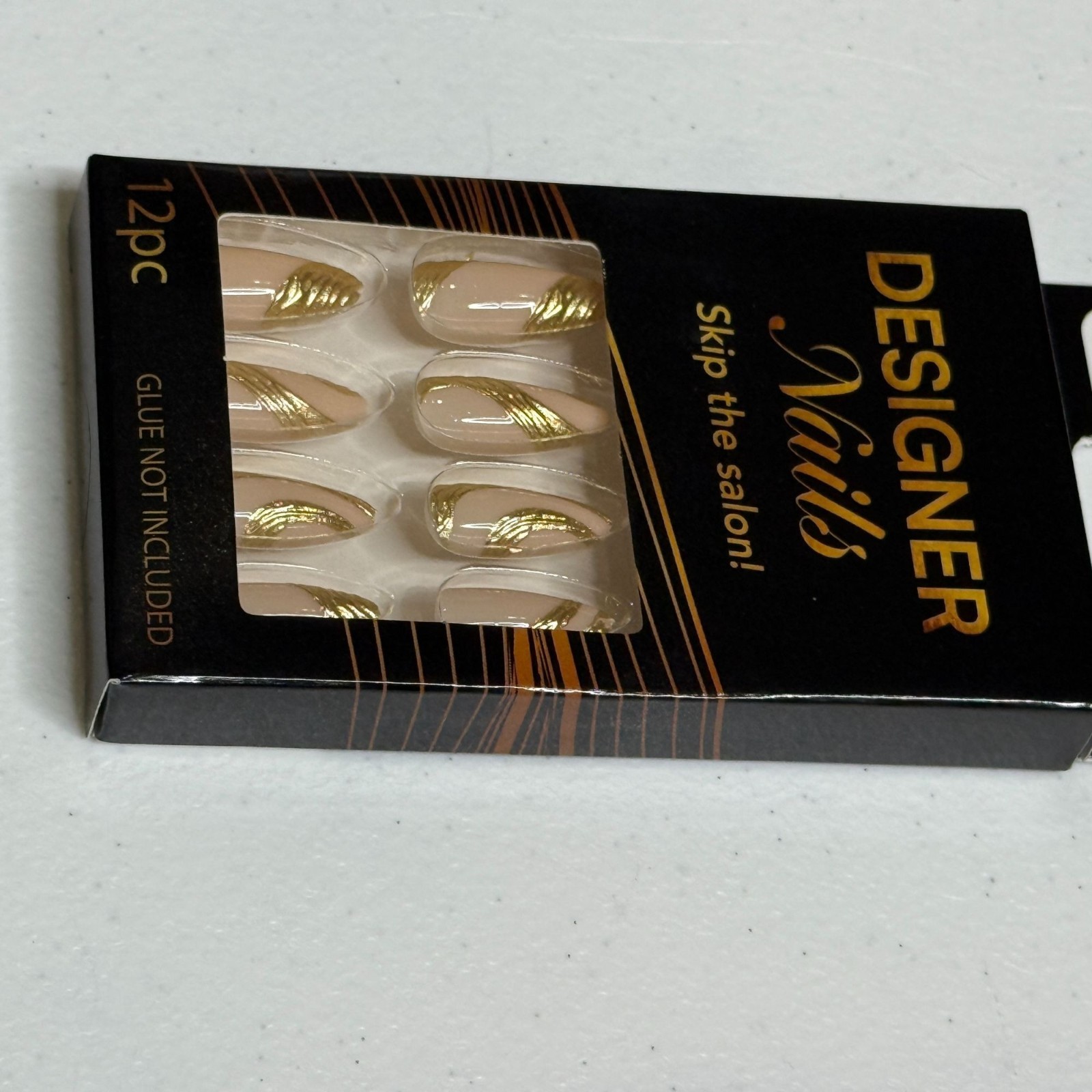 bColor Gold Nude Press On Nails 12pc Abstract Design Almond Glue Not Included
