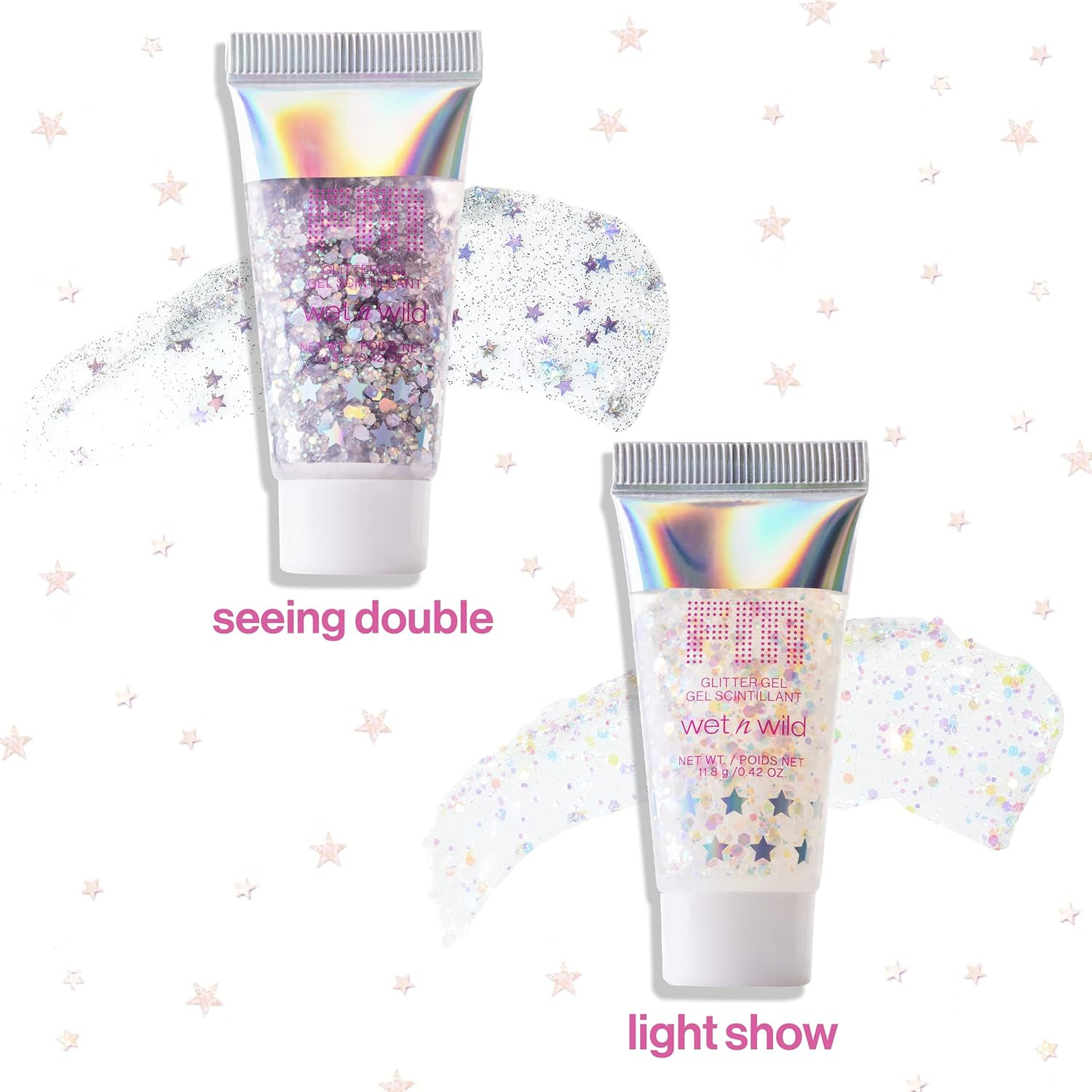 Silver Seeing Double Body Glitter Gel – Quick-Dry, Long-Wear, Face+Body (2 Pack)