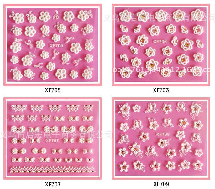 Heart Rose Daisy Flower Rhinestone Lace Stripe 3D Nail Art Stickers Decals NS42