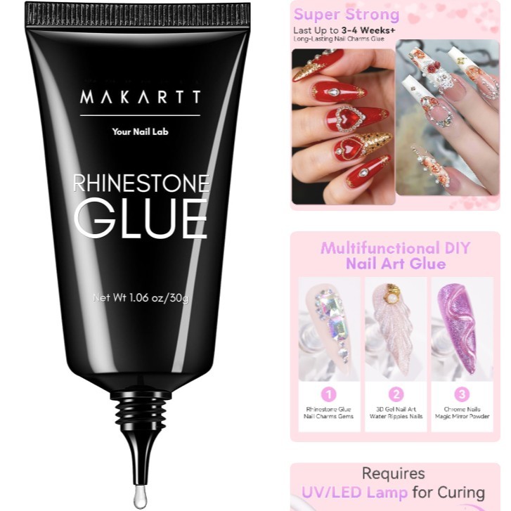 Non-Toxic Rhinestone Nail Glue: 30ML Quick Curing Gel for Perfect Gems & Charms