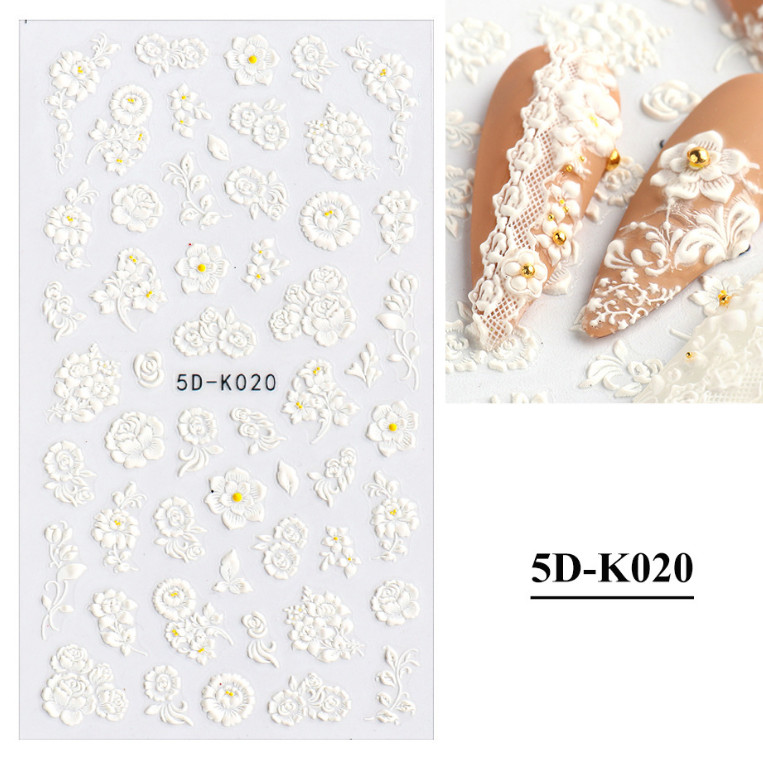5D Nail Art Decoration Pure White Daisy Flower Wedding Stickers Embossed Decals