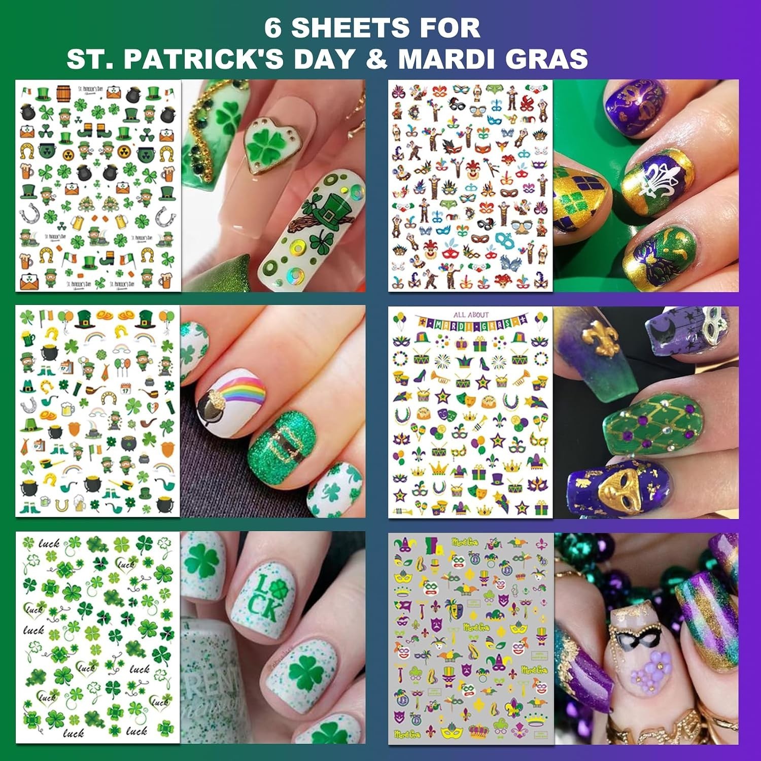 30 Sheets 8 Holiday Nail Art Stickers, Variety Pack All Season Nail Decals fo…