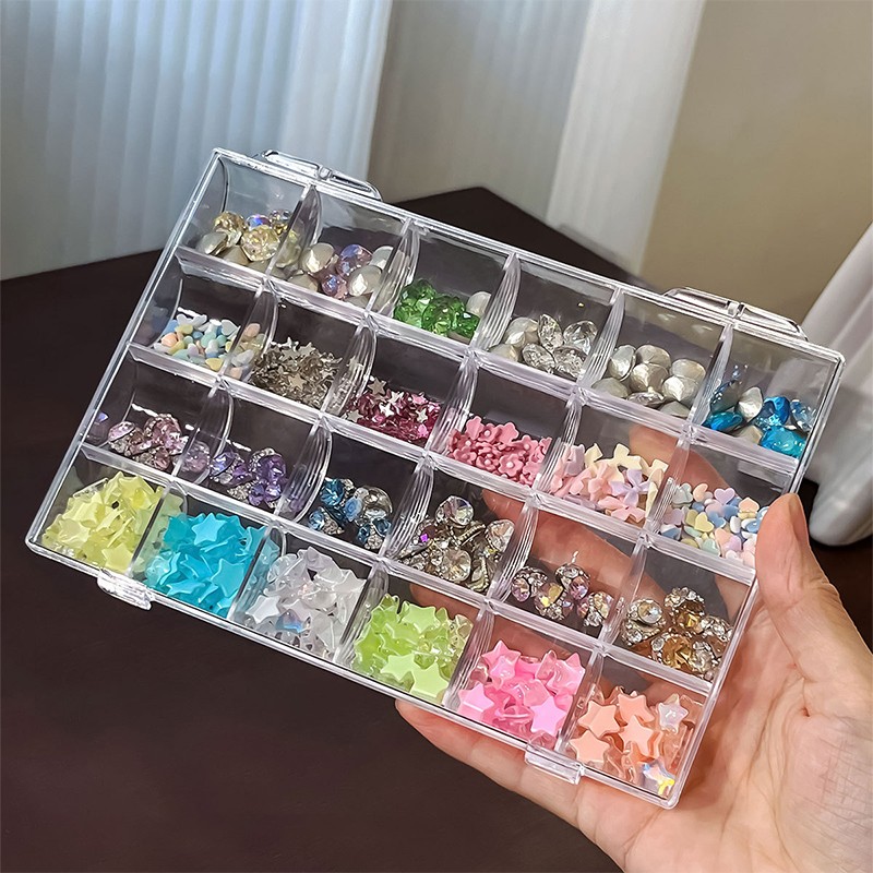 12/21/24 Grids Nail Tip Box Empty Storage Cases Nail Art Organizer Container