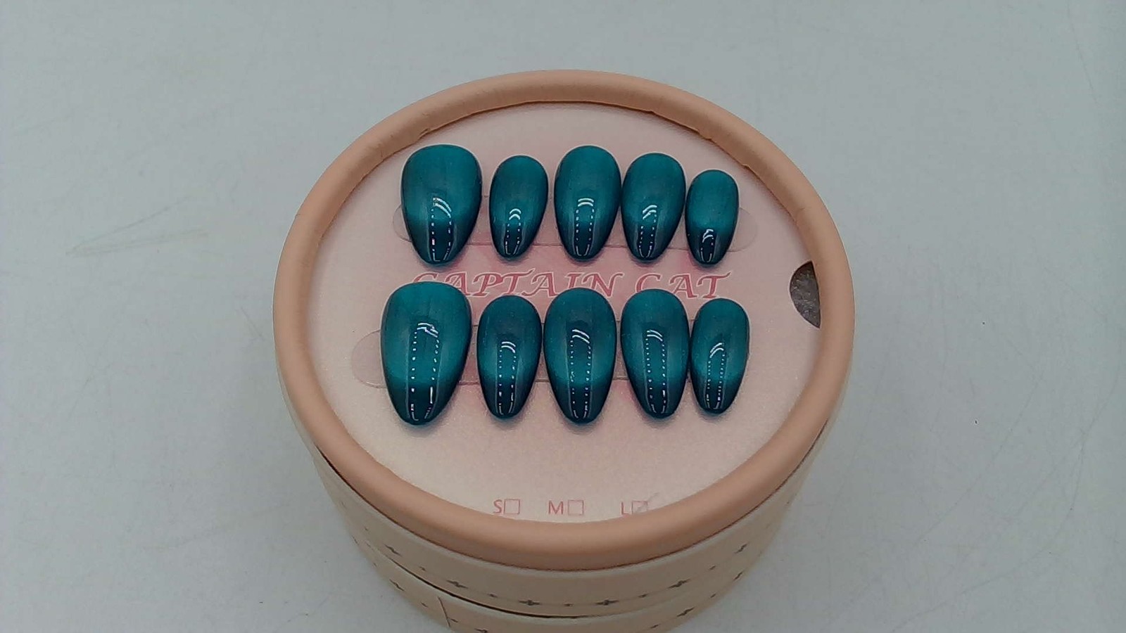 CAPTAIN CAT Blue Press On Nail,Full Cover Almond False Nail Shiny