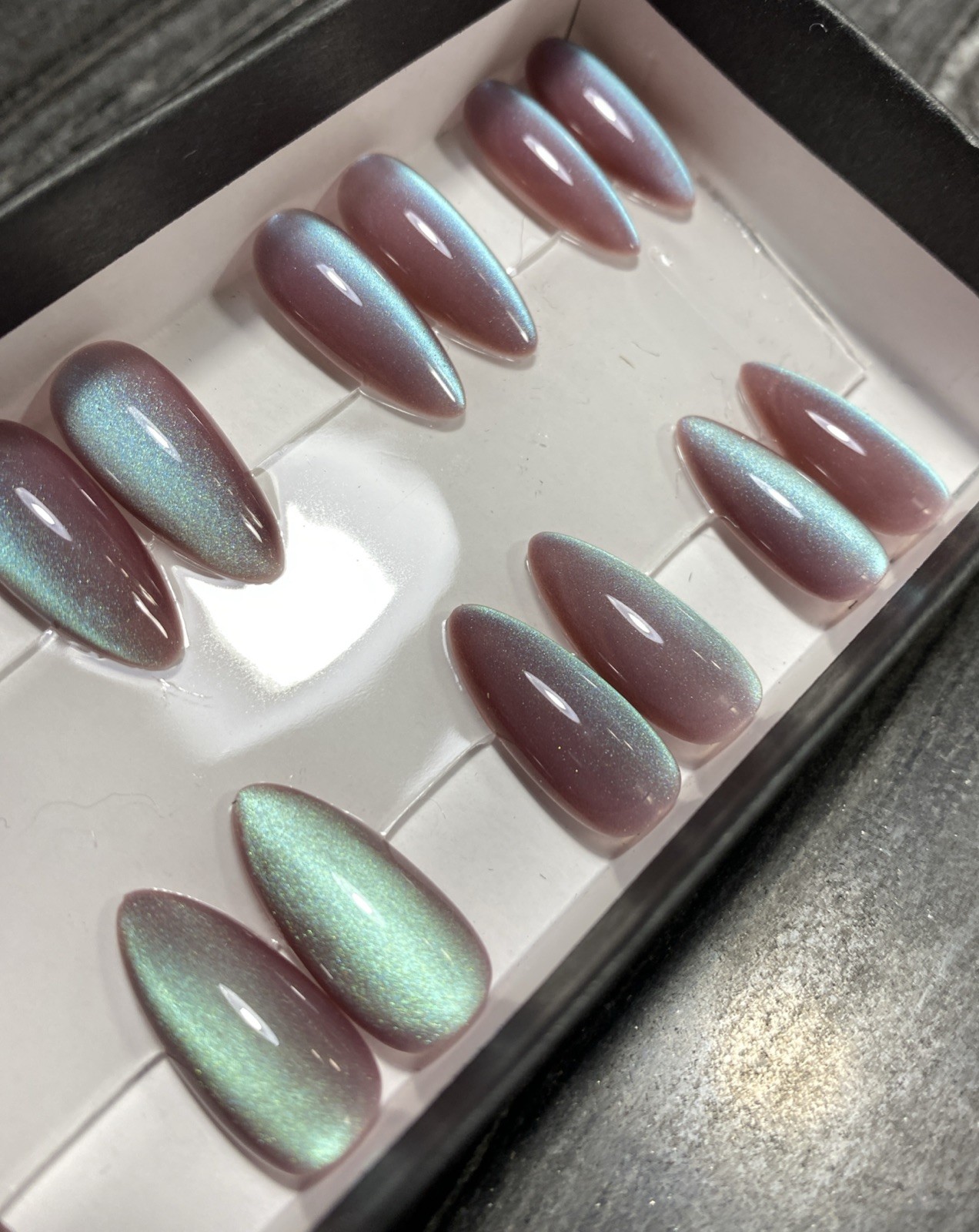🎃 Press On Nails Handmade 26 Medium Almond Halloween Cateye Gel / Gel Polish