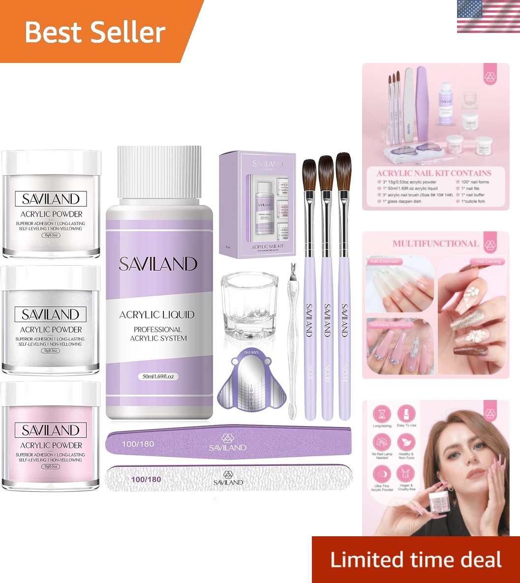 Glossy Finish Acrylic Nail Kit for Beginners: 50ml Liquid & Full Tools Included