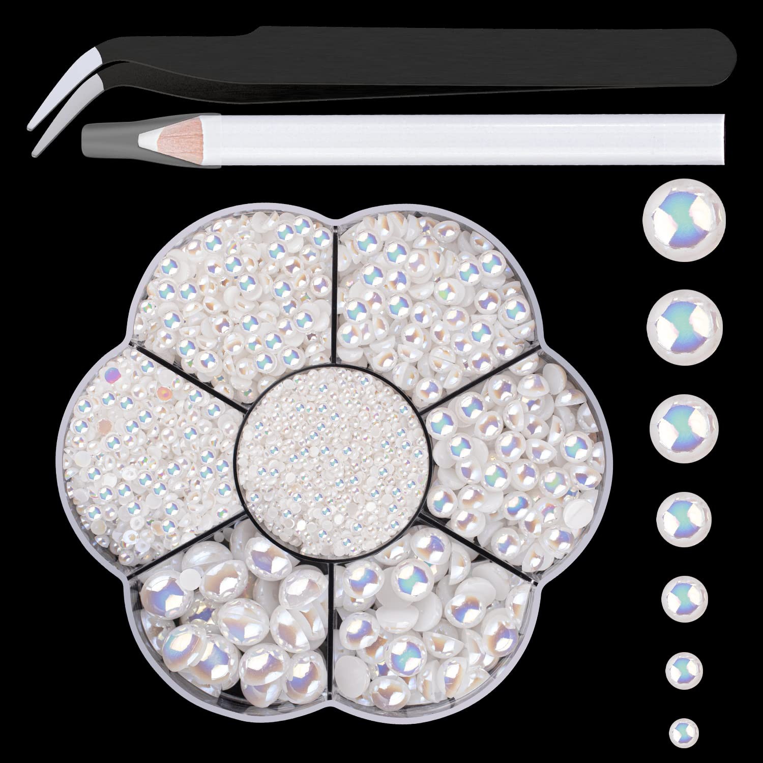 Nail Art Flat Back Half Round Pearl Kits 5, 1 of 2400 Pcs Flat-Back White AB …