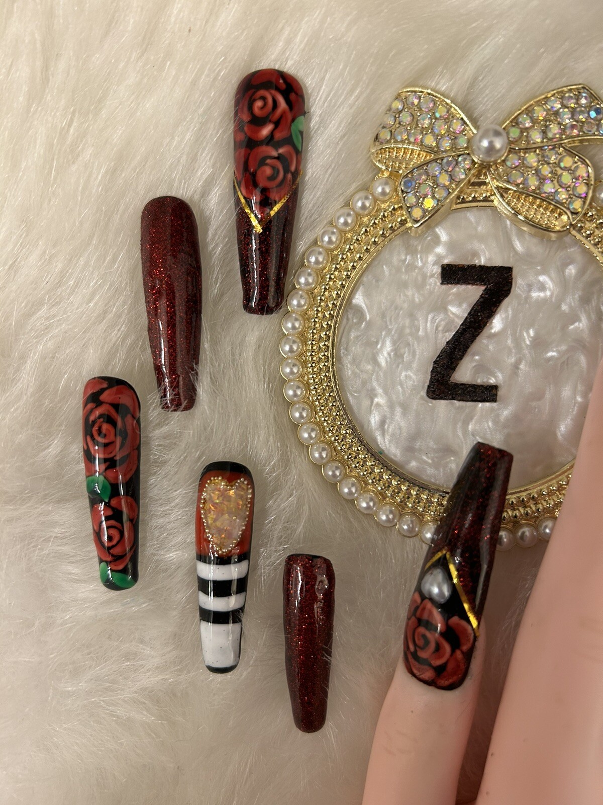 Z NAILZ! Gorgeous Set Of Handmade 3XL Black/Red Ballerina Press On Nails