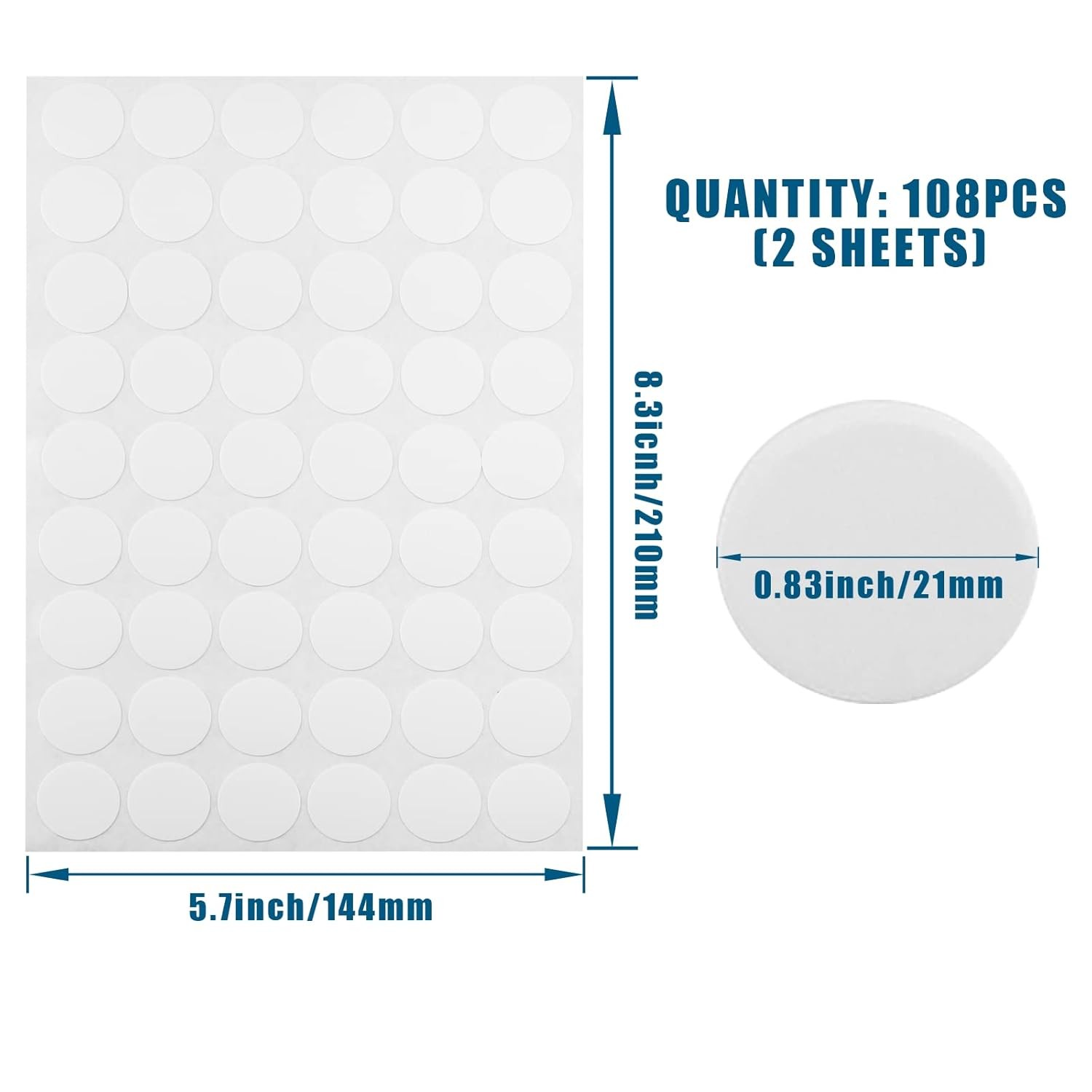 108Pack White Screw Hole Stickers 21mm Self Adhesive PVC Cap Cover for Furniture