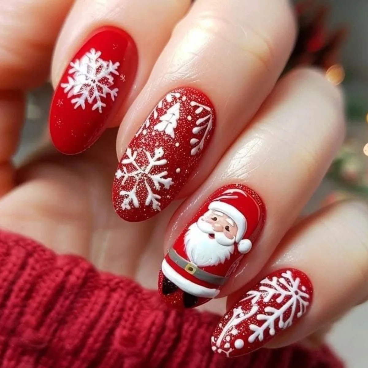 24pcs Green Christmas Santa Snowman Print Press On Nails
