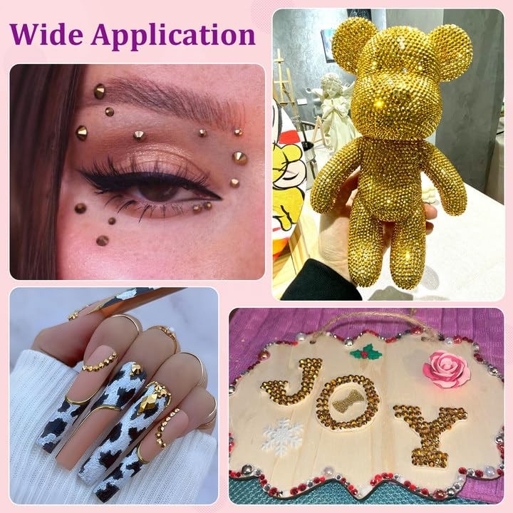 6000Pcs Resin Jelly Rhinestones with 1Pcs 10ml 3mm A04-Copper Gold with Glue