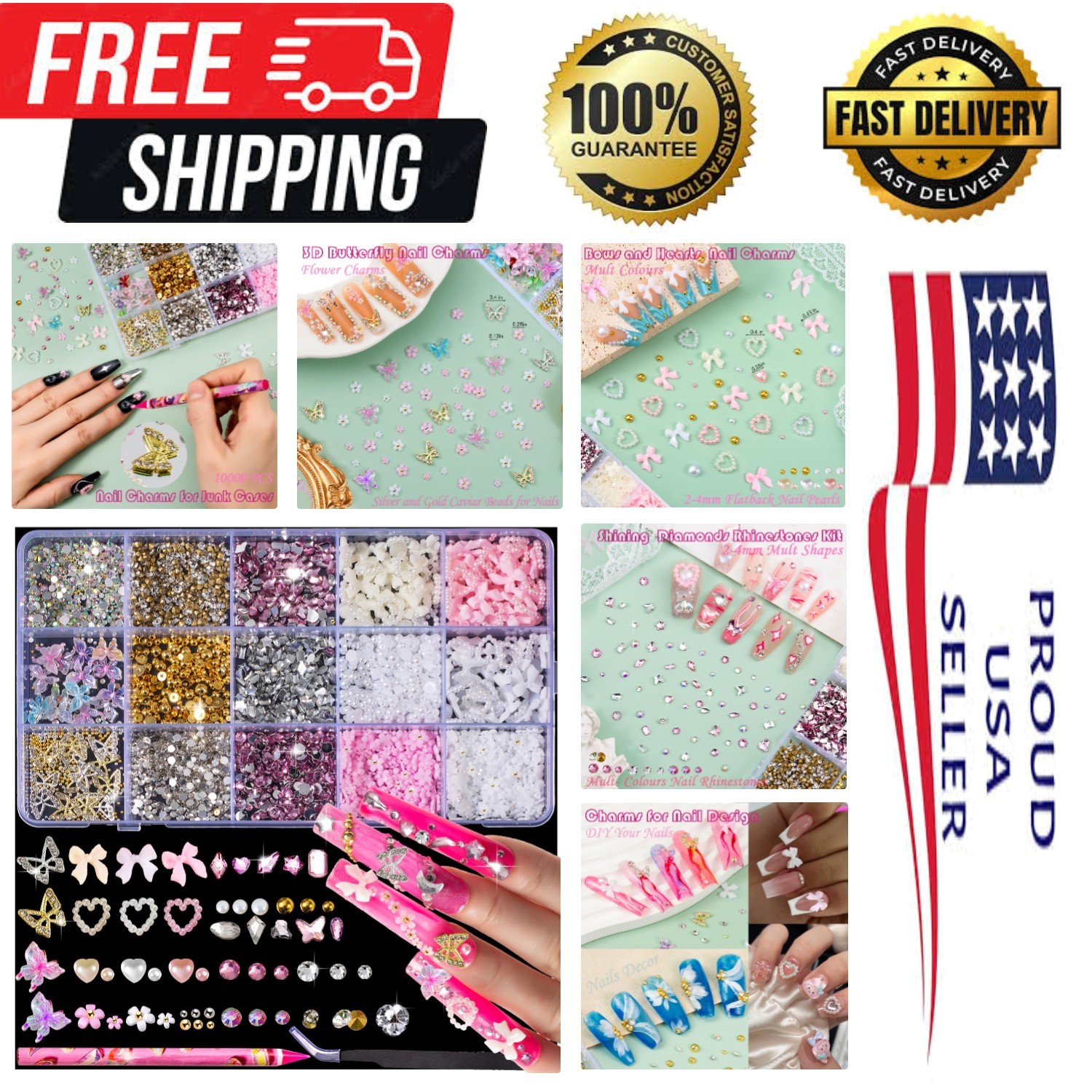 Complete Nail Art Kit: 10000pcs Charms, Rhinestones & Tools – Ideal for Artists