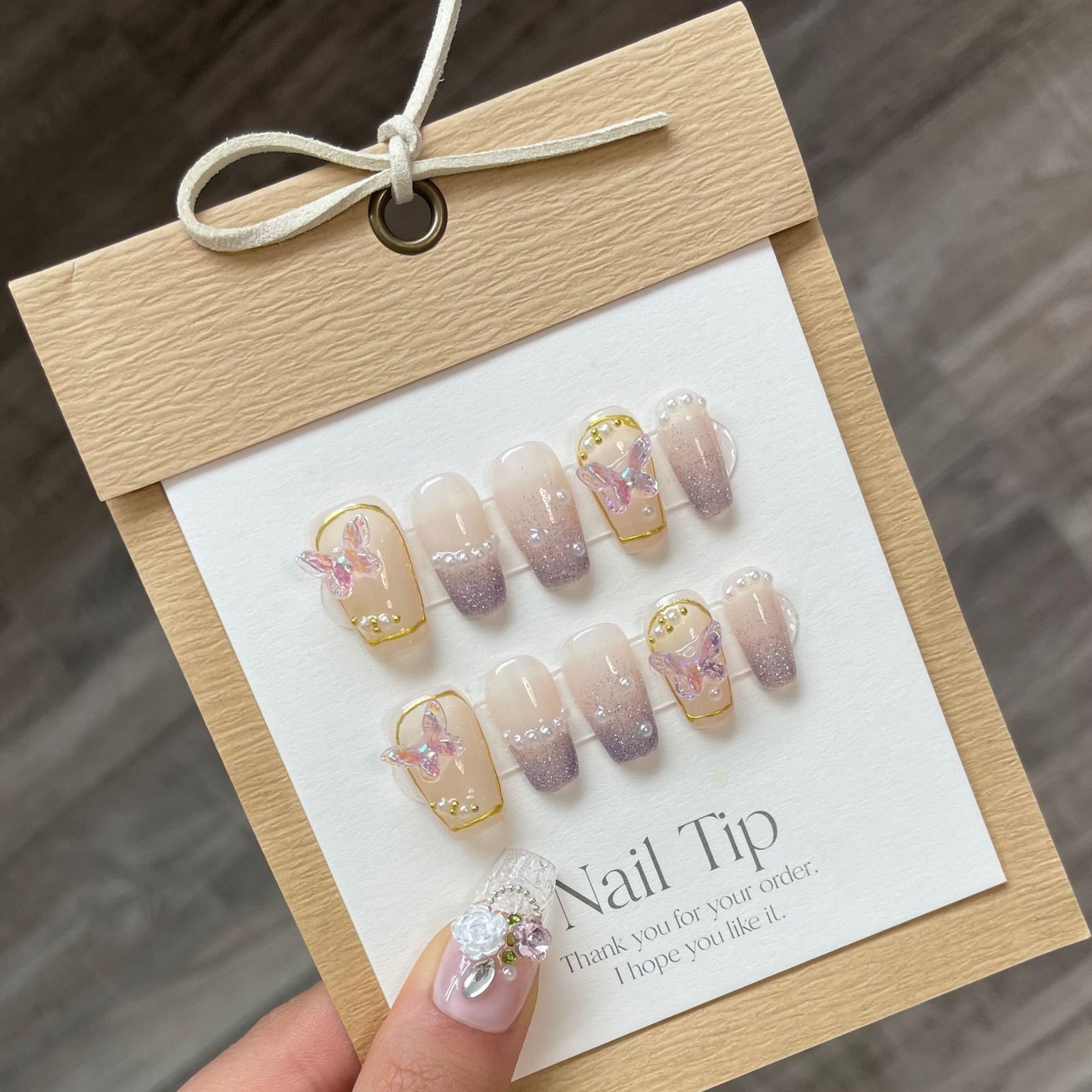 10pcs Floral Press on Nails 3D Hand Painted Short Coffin Fake Nail Tips