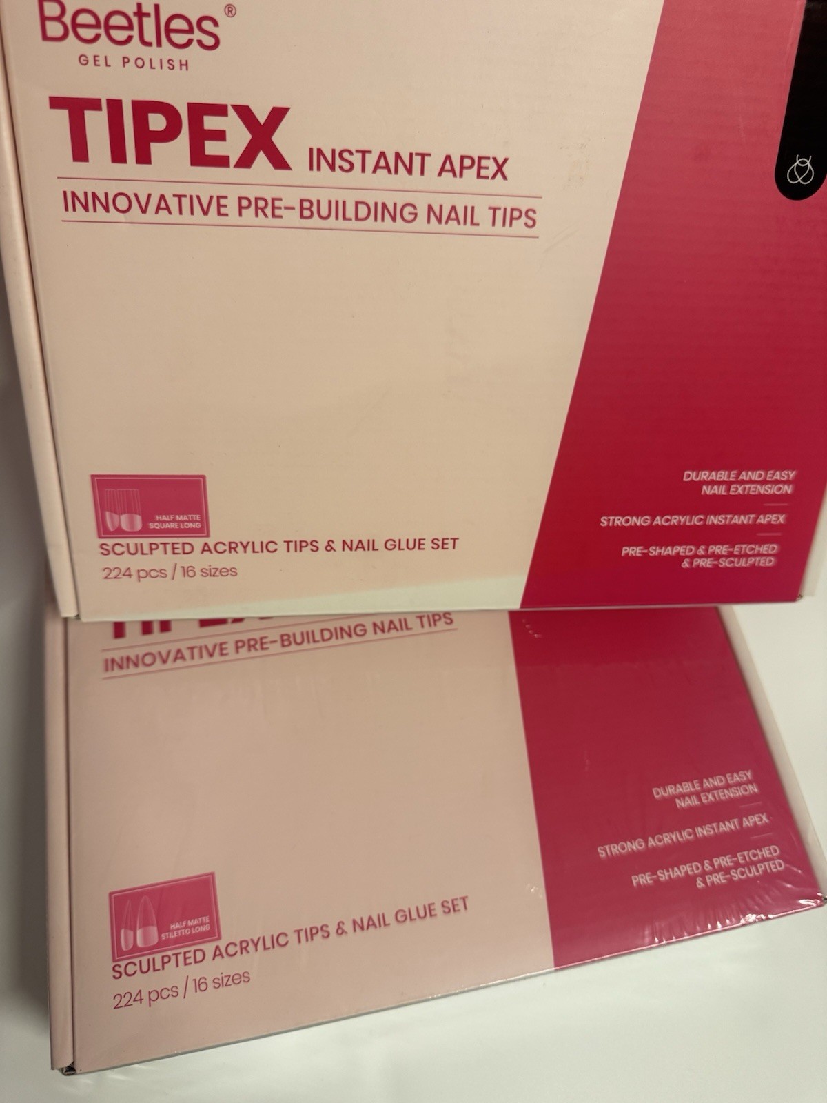 Beetles TIPEX Instant Apex Nail Tips 2 Pack 224PCS Each Stiletto + Square New