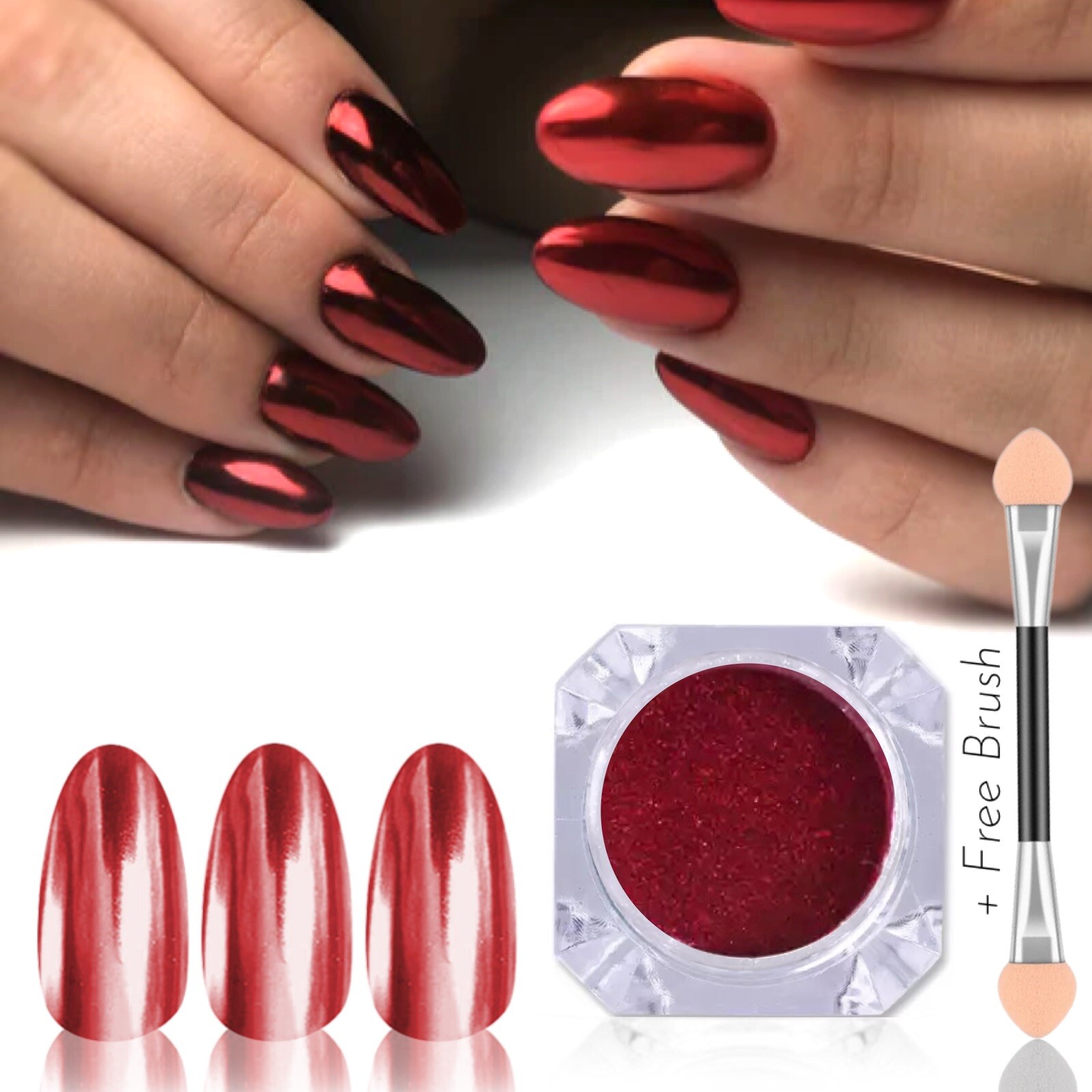 Red Mirror Nail Powder Chrome Nails Platinum Pigment Shining Manicure Shimmer UK