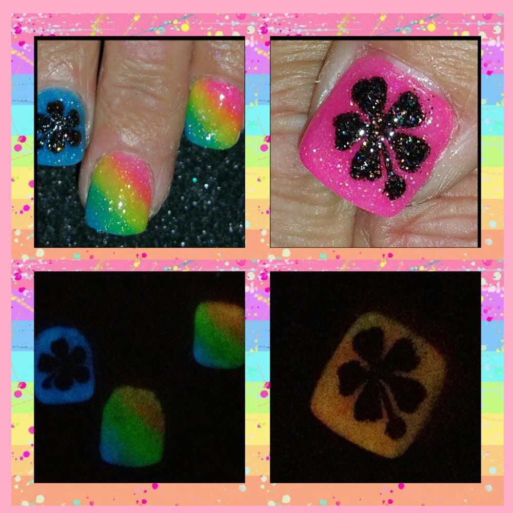 6 Neon Glitters, 4x Visible Glow in the Dark Powder Stars Moons FREE UV KEYRING