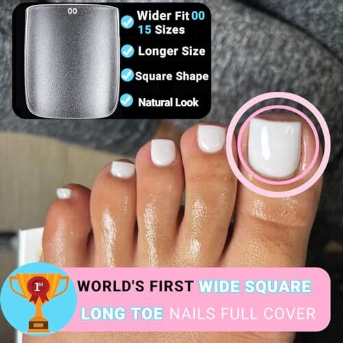 Long Square Toe Nail Tips Full Cover, Matte Soft Gel Toe Nail Press Ons