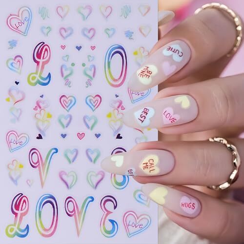 5Pcs Valentine’s Day Nail Art Stickers Rose Heart Flower Nail Stickers 3D Self