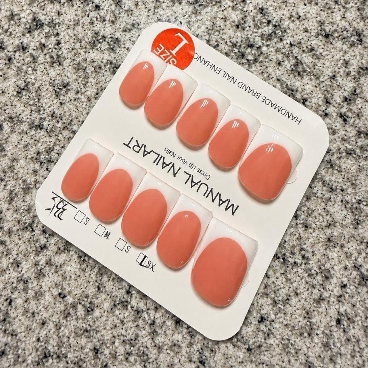 MANUAL NAILART Press-On Nails Orange/White French Tip Square Acrylic (Lrg)