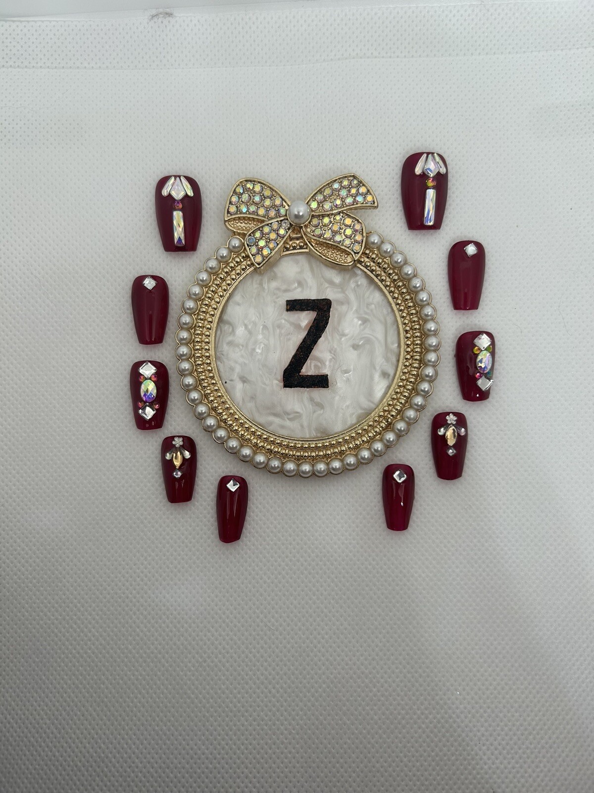 Z NAILZ! Gorgeous Handmade Deep Red M Coffins/Bling Press On Nails
