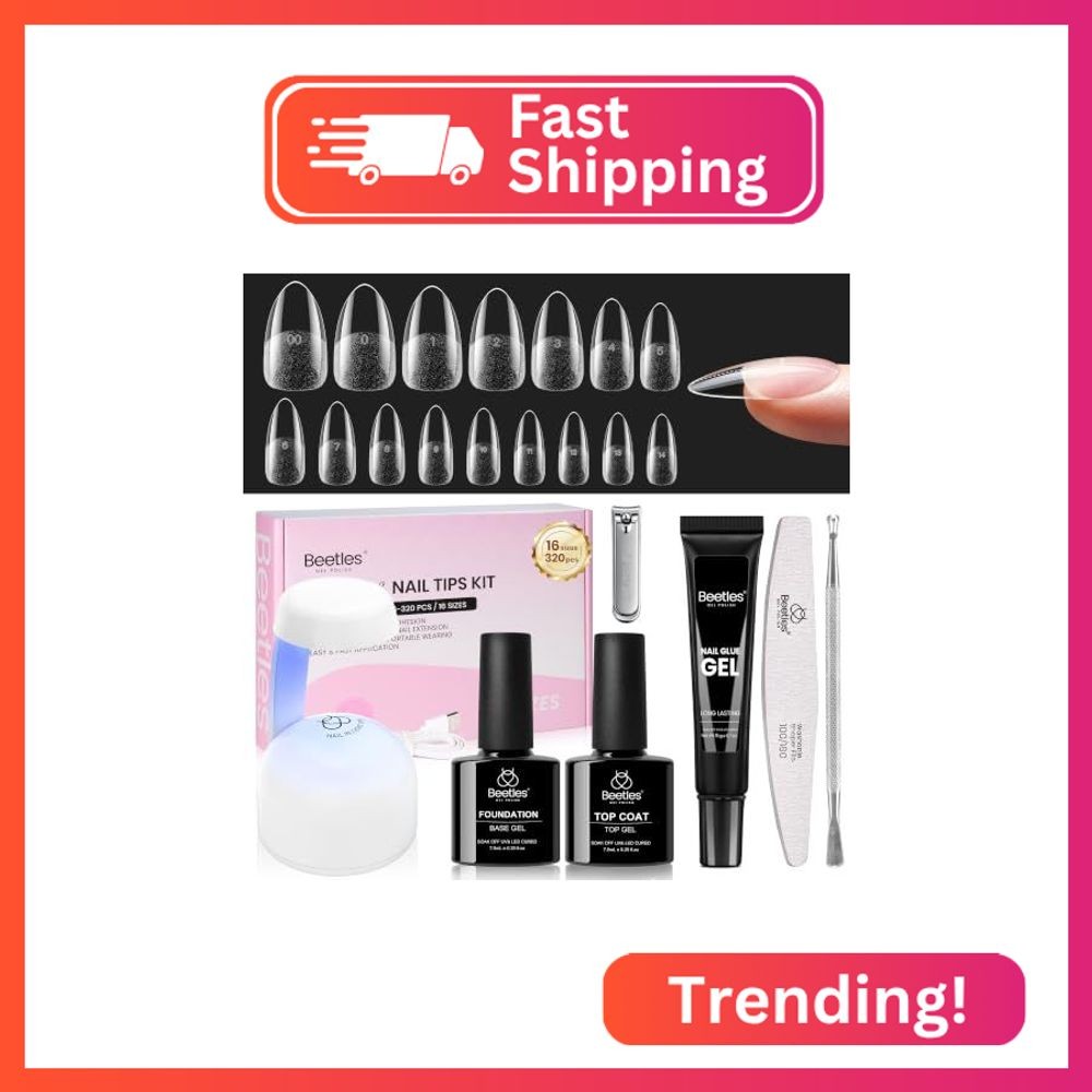 Beetles Gel Nail Kit Curve-EX, Almond Medium, 320pcs 16 Sizes Nail Tips