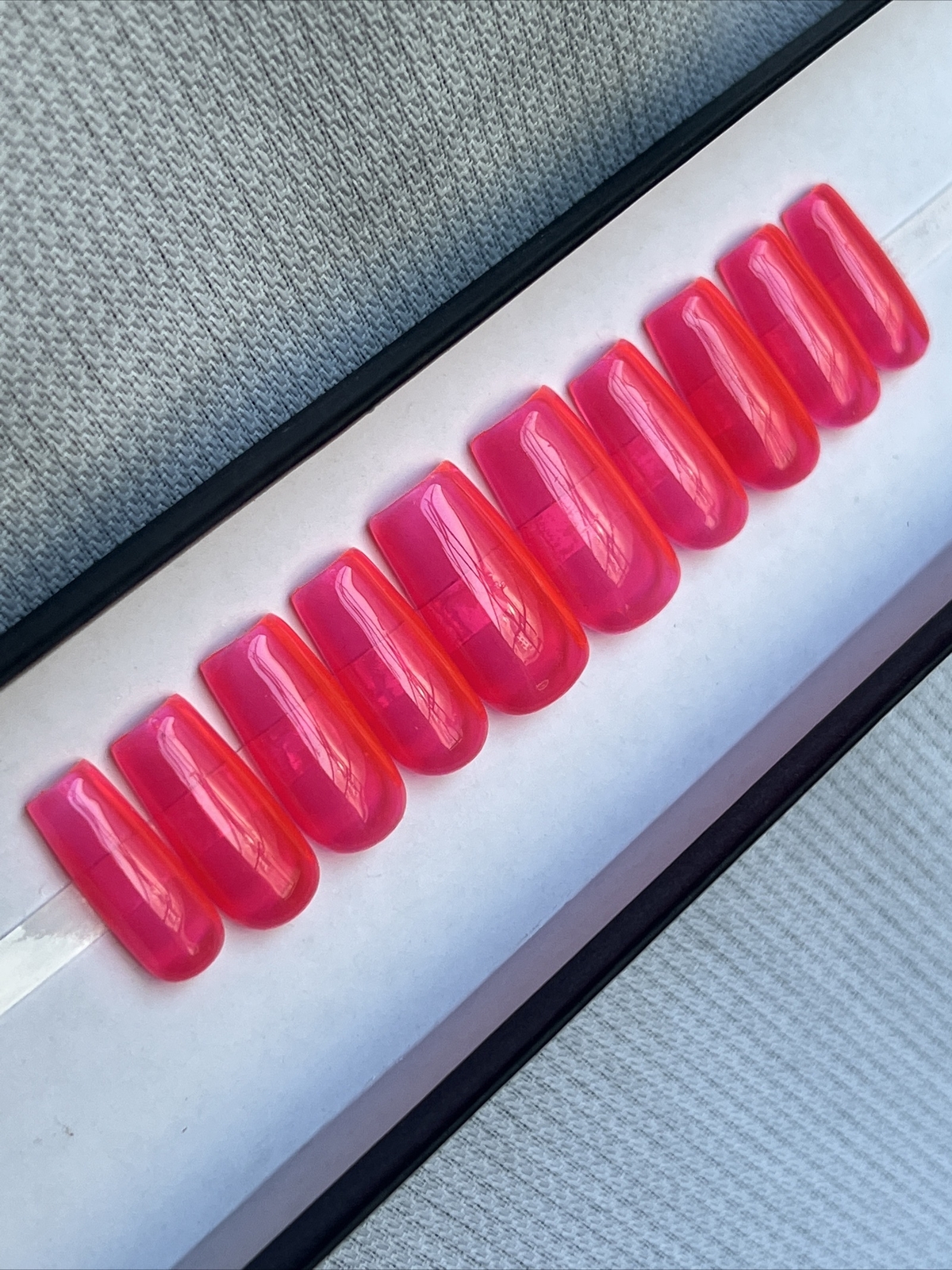 🔥 CUSTOM Gel Press On Nails, PINK JELLY, 10p Set NEW WITH FULL KIT