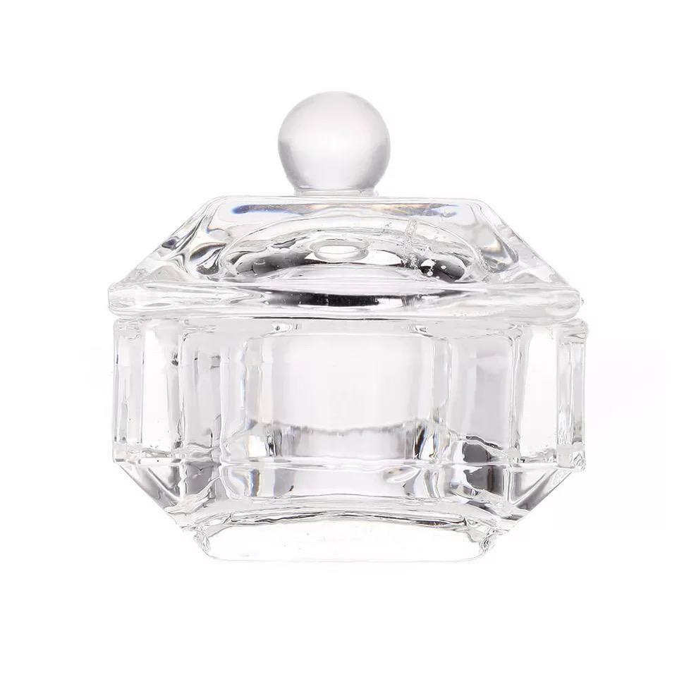 CRYSTAL GLASS DAPPEN DISH POT + LID CUP ACRYLIC LIQUID MONOMER NAILS POWDER UK