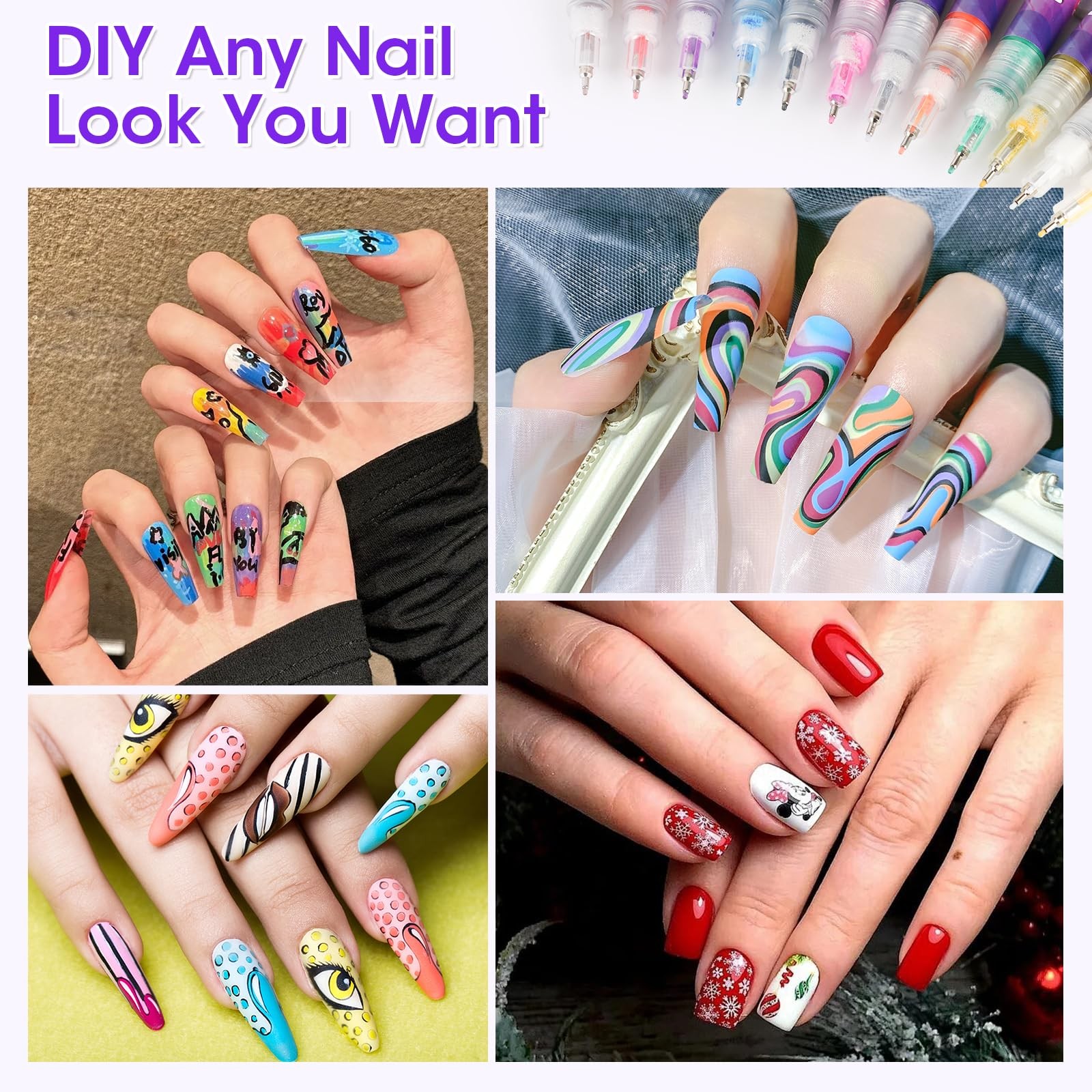 24 Color 0.5mm Fine Tip Nail Art Pen Set – Non-Toxic, Quick-Drying Nail Art M…