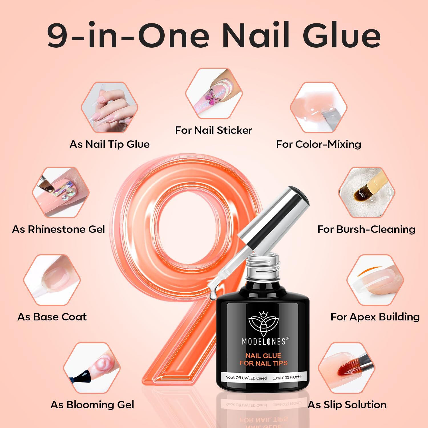 Gel X Nail Kit, Gel x Nail Tips Medium Square, 9-in-One Nail Glue & Portable U V
