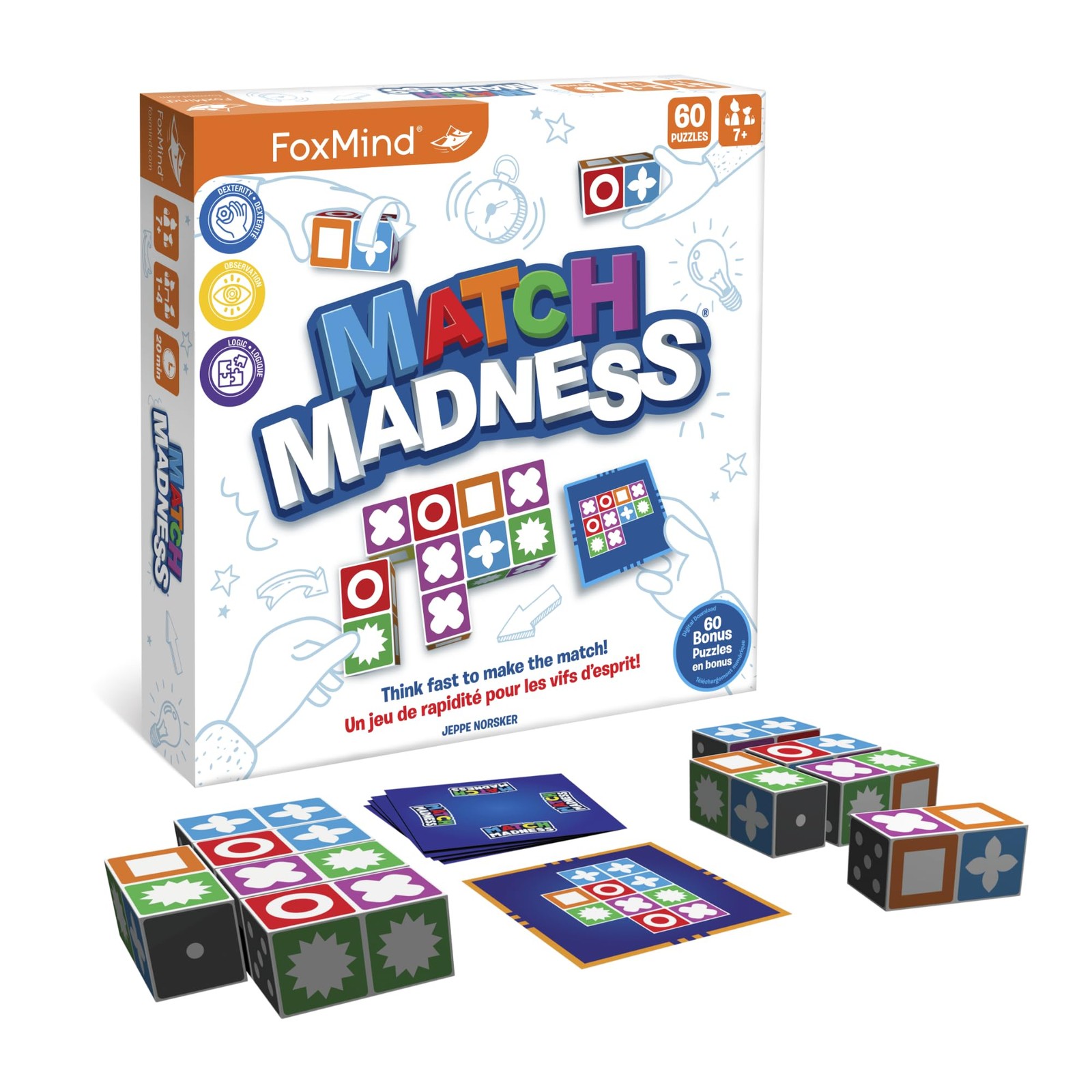 FoxMind Match Madness Board Game, Visual 7.8 x 3.9 x inches, White