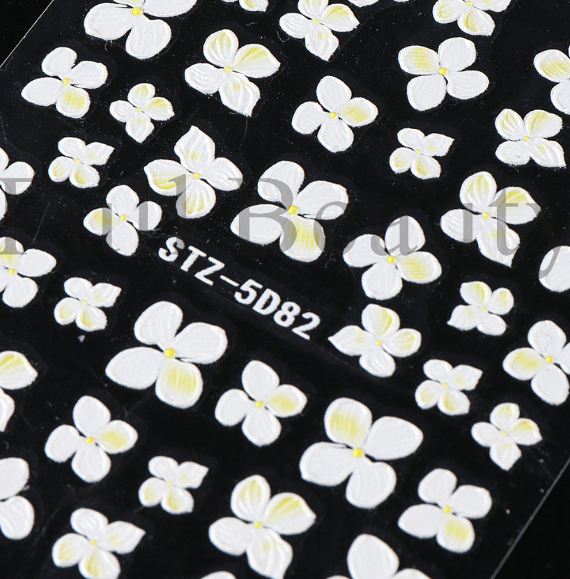 5D Embossed Tulip Camellia Flowers Leaf Nail Stickers Water Sliders Manicure DIY