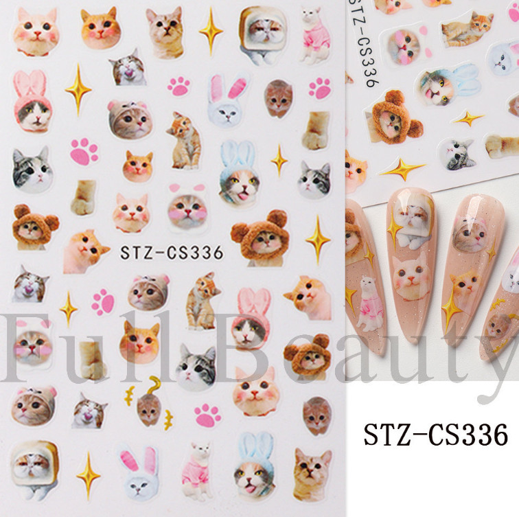 3 Sheets Cat Kitten Footprint Nail Stickers 3D Self-Adhesive Cartoon Animal NS2