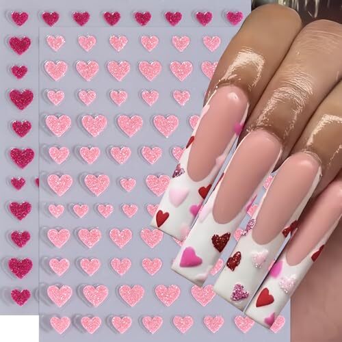 6Sheets Heart Nail Stickers Decals Shiny Love Nail Decals 3D Self shiny love
