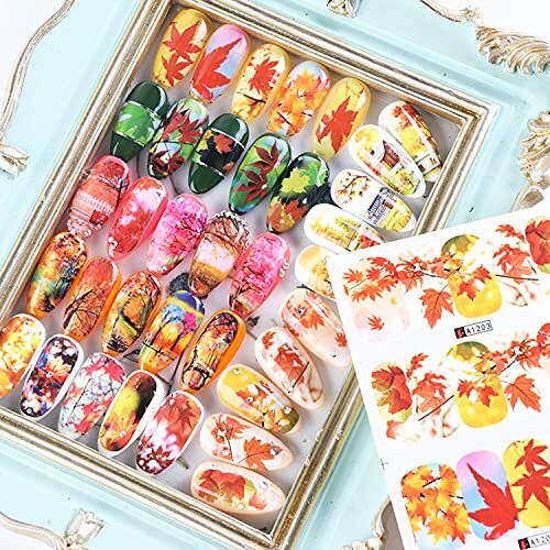 12 Sheets Fall Nail Art Decals Nail Stickers Thanksgiving Nail Art Maple Leaf
