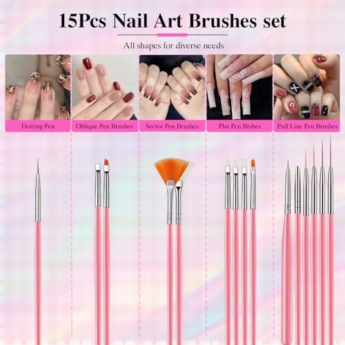 Nail Art Tools Set, Nail Art Kit for Beginners: 15 Professional Nail Brushes for