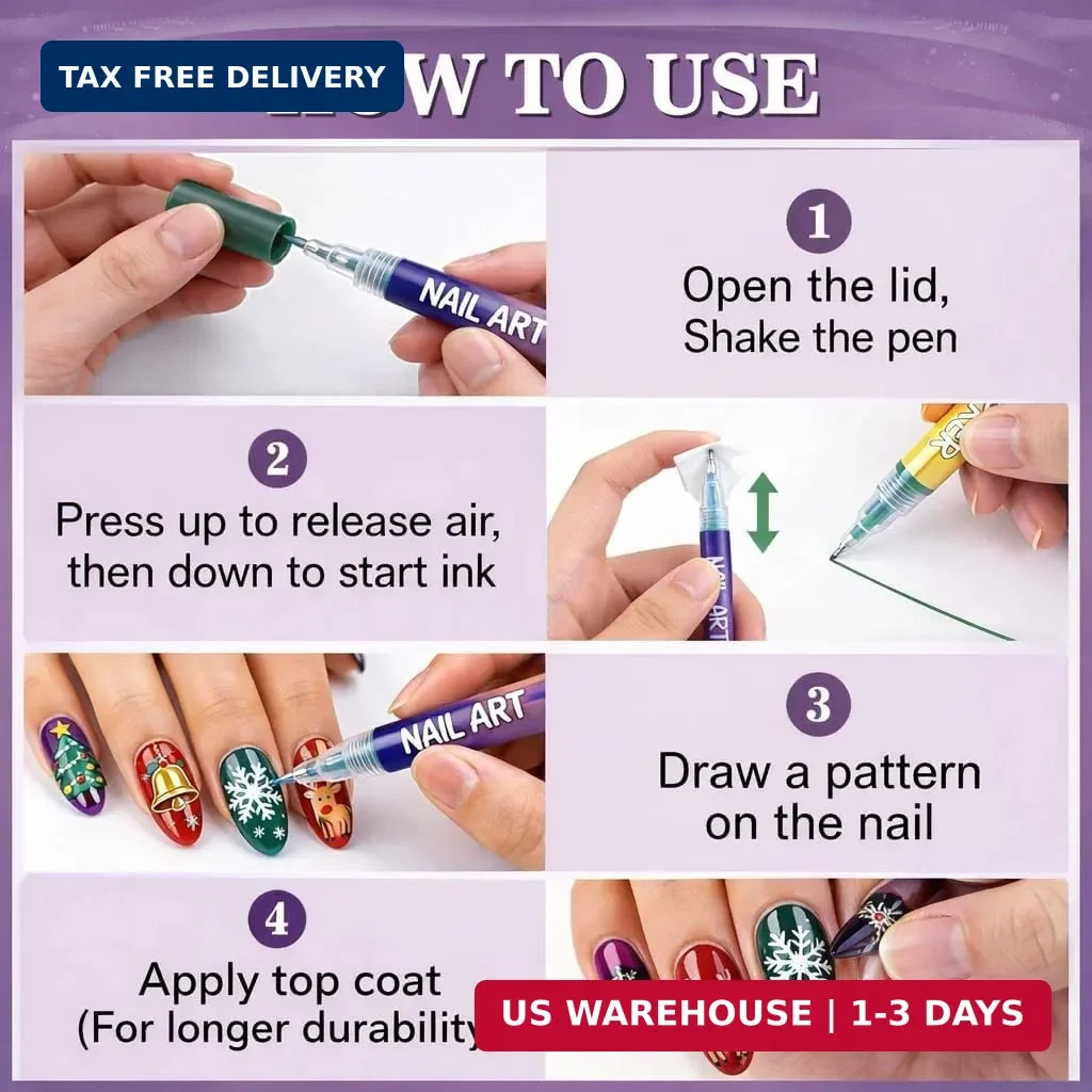 12 Colours Nail Art Markers, Nail Art Pens, Nail Polish Pens Set with Fine Ti…