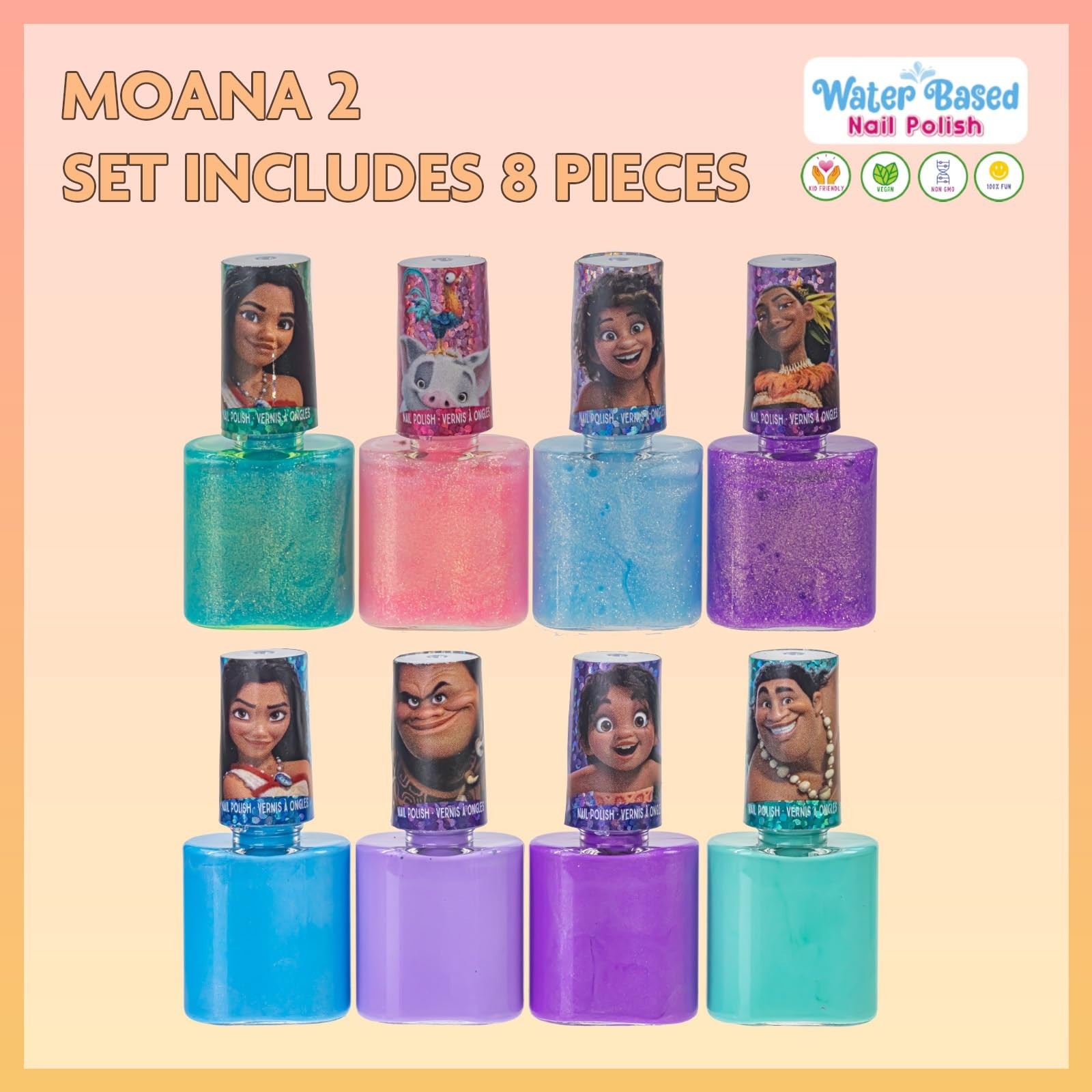 Townley Girl Moana 2 Non-Toxic Water-Based Peel Off Nail Polish Set with Glit…