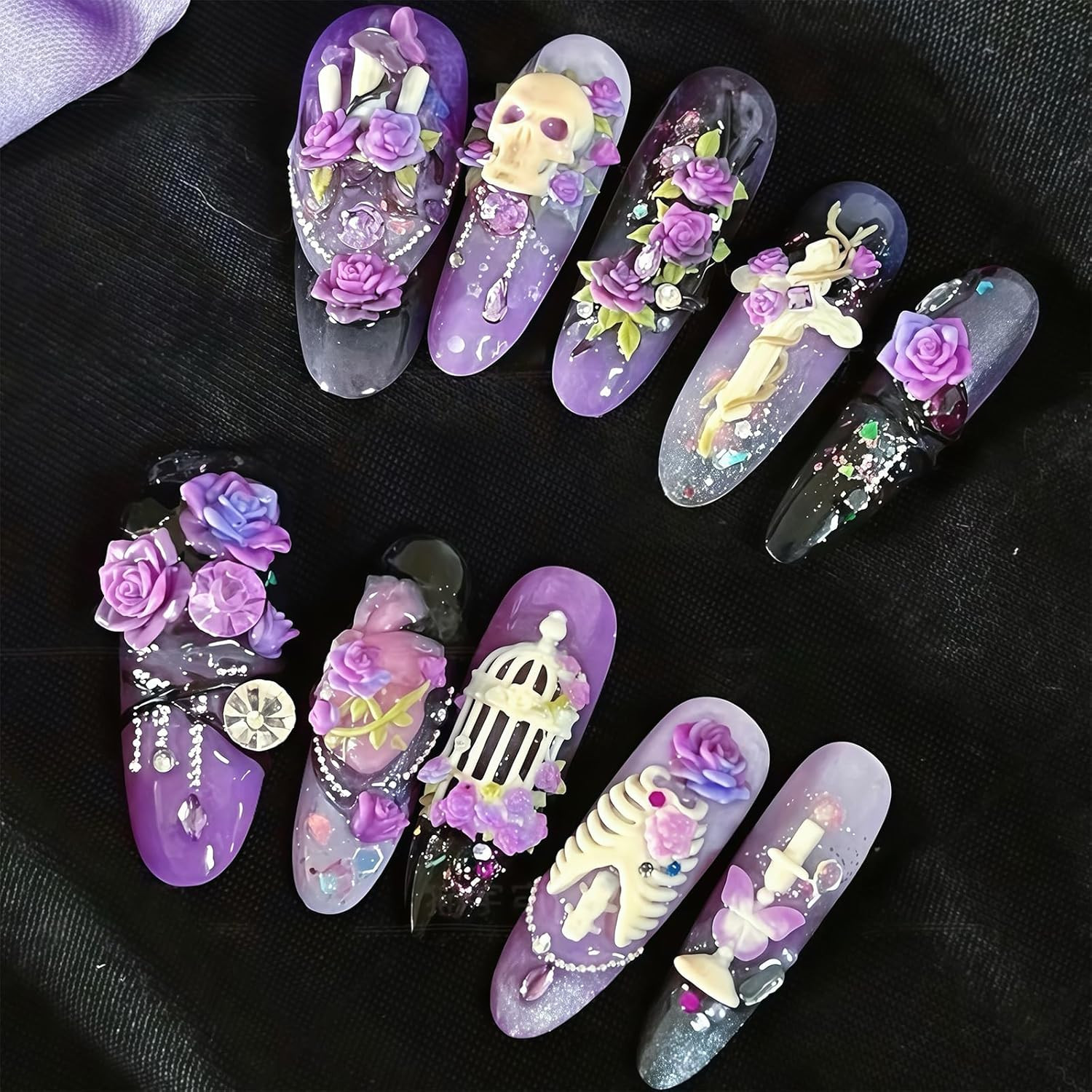 Gothic Nail Art Molds Kit – 3D Skull, Rose & Butterfly Designs for DIY Manicure
