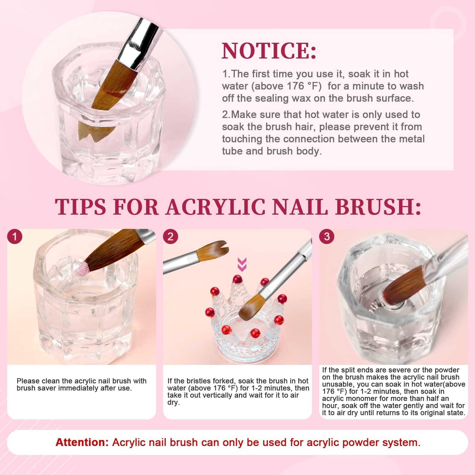 SAVILAND 4PCS Acrylic Nail Brush Set for Nail Art & Extensions