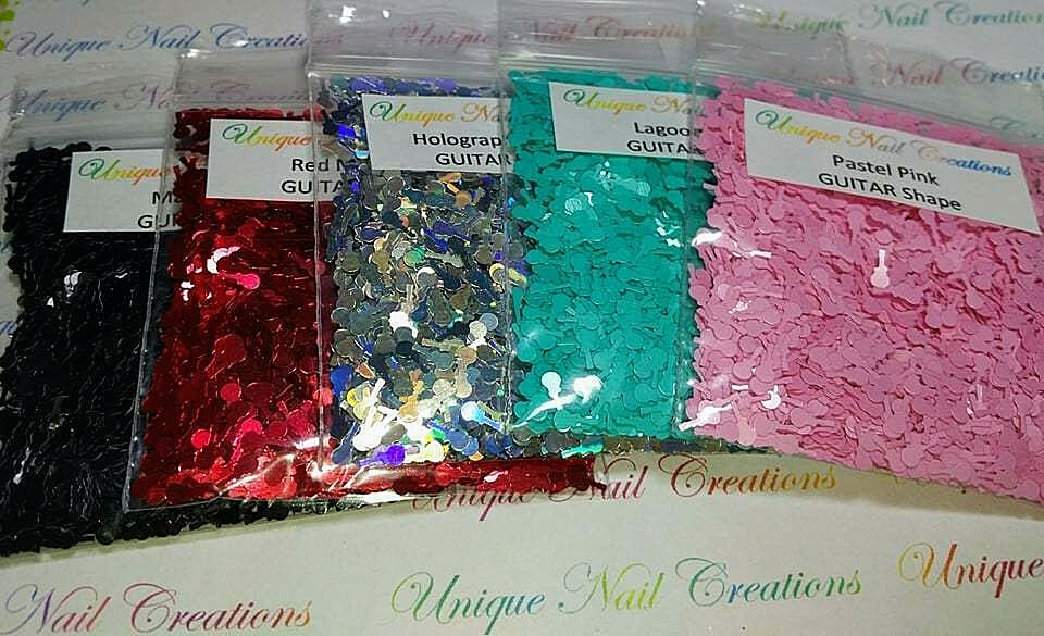 GUITAR SHAPE~U Choose Color~ Glitter Shapes~Acrylic/Gel/ Nail Art USA