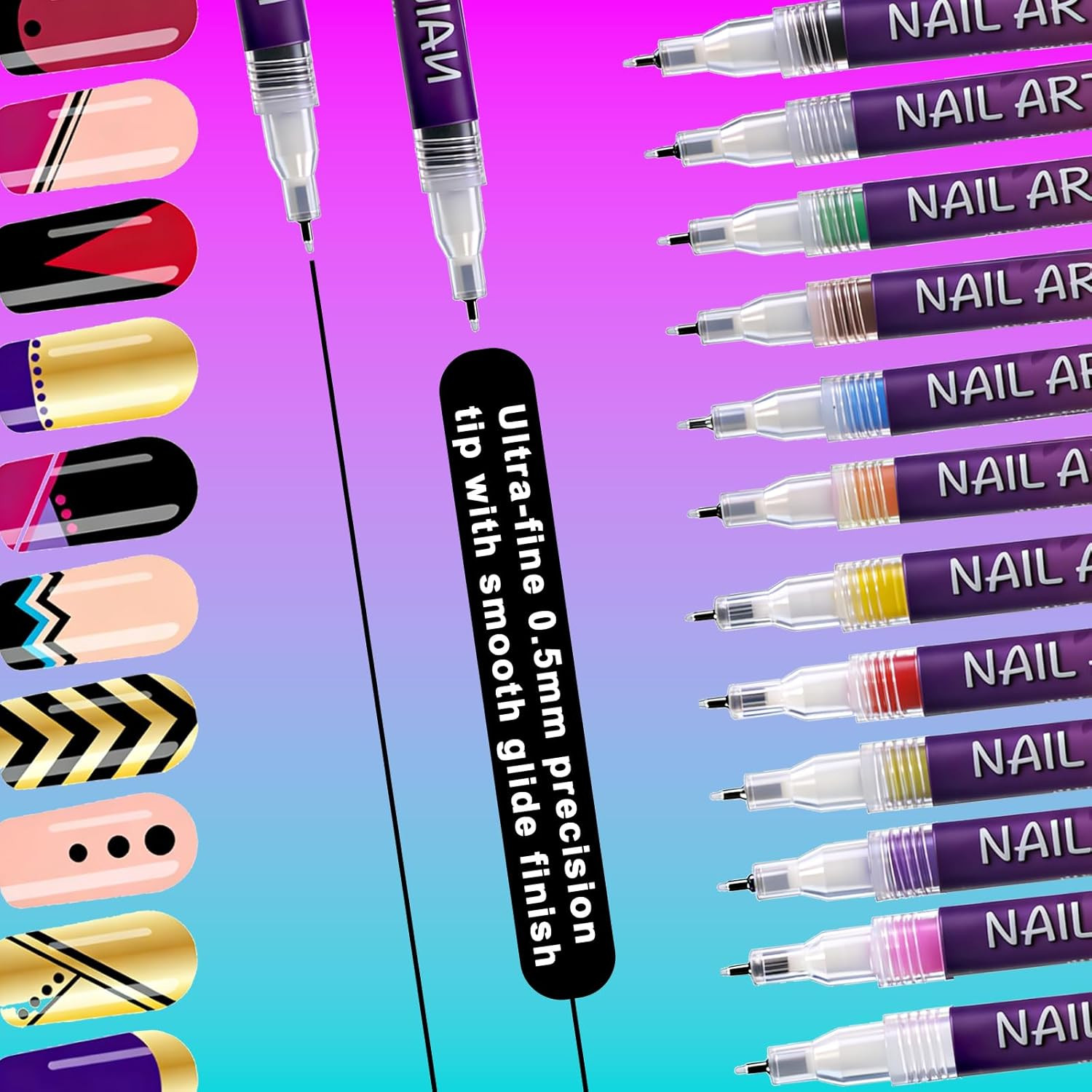 12 Colors Nail Art Pens Set for Painting Nail,Nail Art Markers for Kids Girls Wo