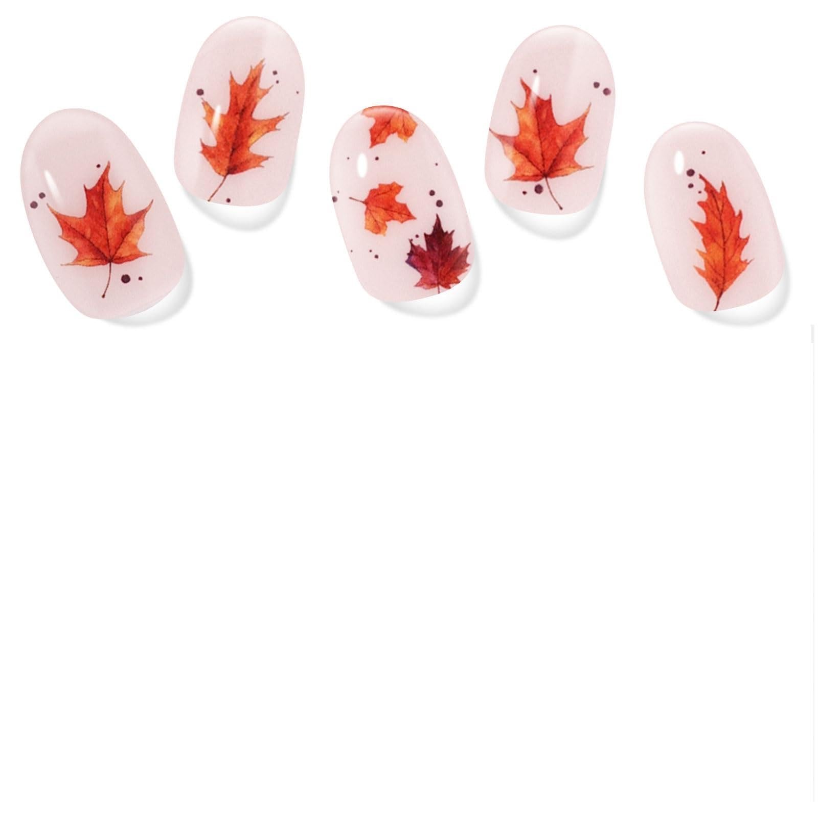 Semi Cured Nail Strips, 28 pcs Nail Polish Strips Autumn Work with Any UV Lam.